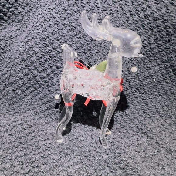 Handblown Clear Glass Rose Rudolph Reindeer Christmas Ornament 3.5x2in - Picture 8 of 10